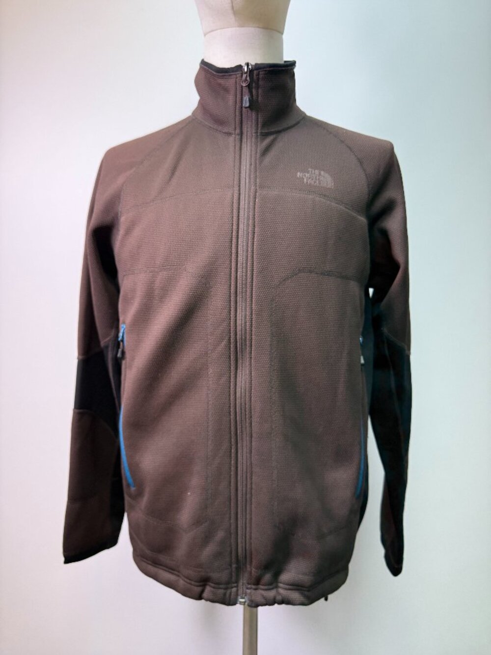 The North Face Men’s Medium Brown Black Full Zip Fleece Jacket Blue Zippers